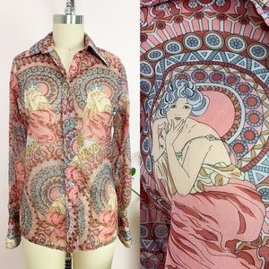 Vintage 70s Art Nouveau Karen Porter Button Down
